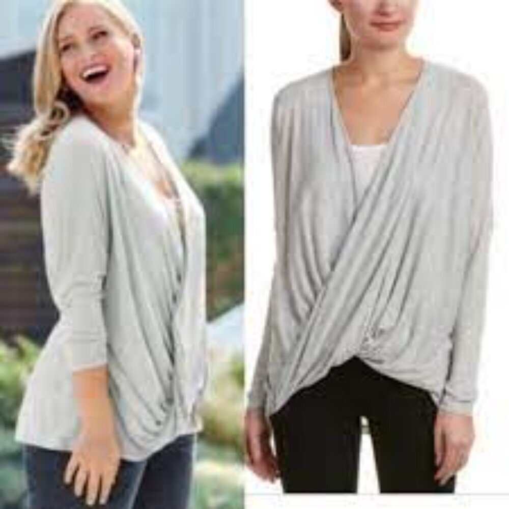 CABI Heather Grey Taylor Twist Draped Long Sleeve Blouse Size S - Picture 9 of 9
